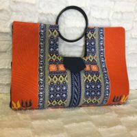 Orange Navy Blue Authentic Dashiki Large Hard Body Hand Bag