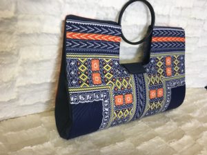 Orange Navy Blue Authentic Dashiki Large Hard Body Hand Bag