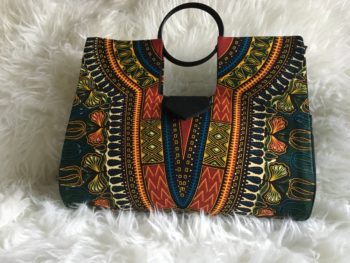 Large Green MultiColored Authentic Dashiki Hard Body Hand Bag