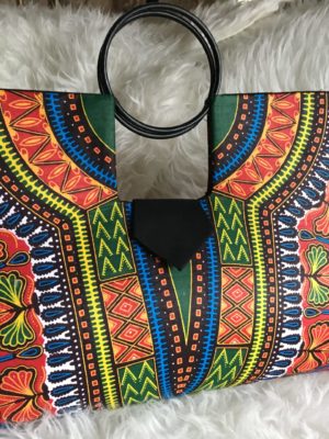 Large Red MultiColored Authentic Dashiki Hard Body Hand Bag