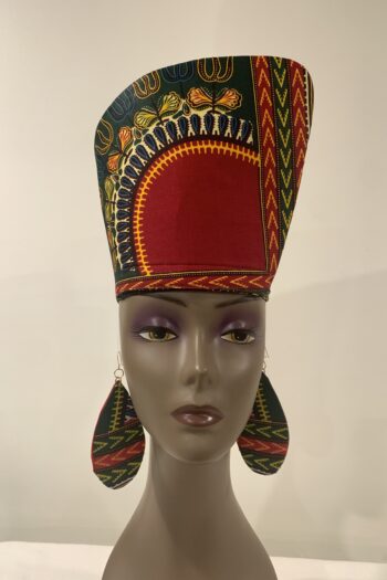 Green and red African Dashiki Head dress